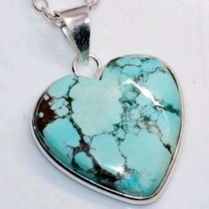 New Lander Turquoise Heart-Shaped Gemstone 925 Sterling Silver Handmade Necklace